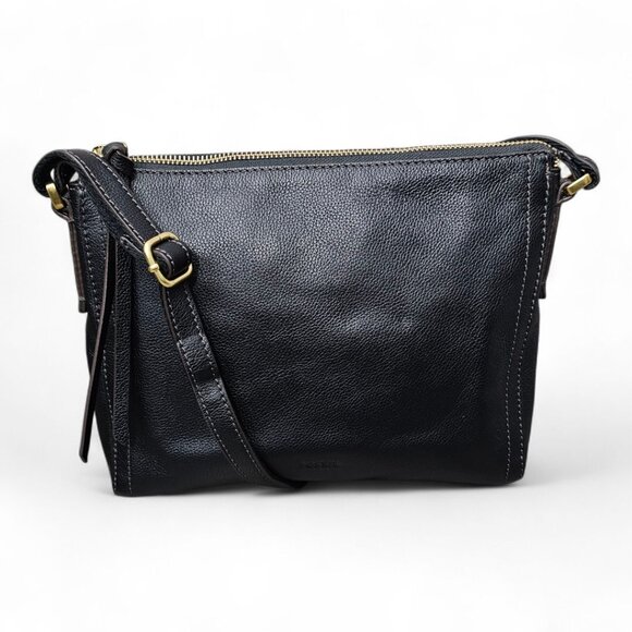 Fossil Emma Pebble Leather Slim Black Shoulder Crossbody Bag - Picture 1 of 16